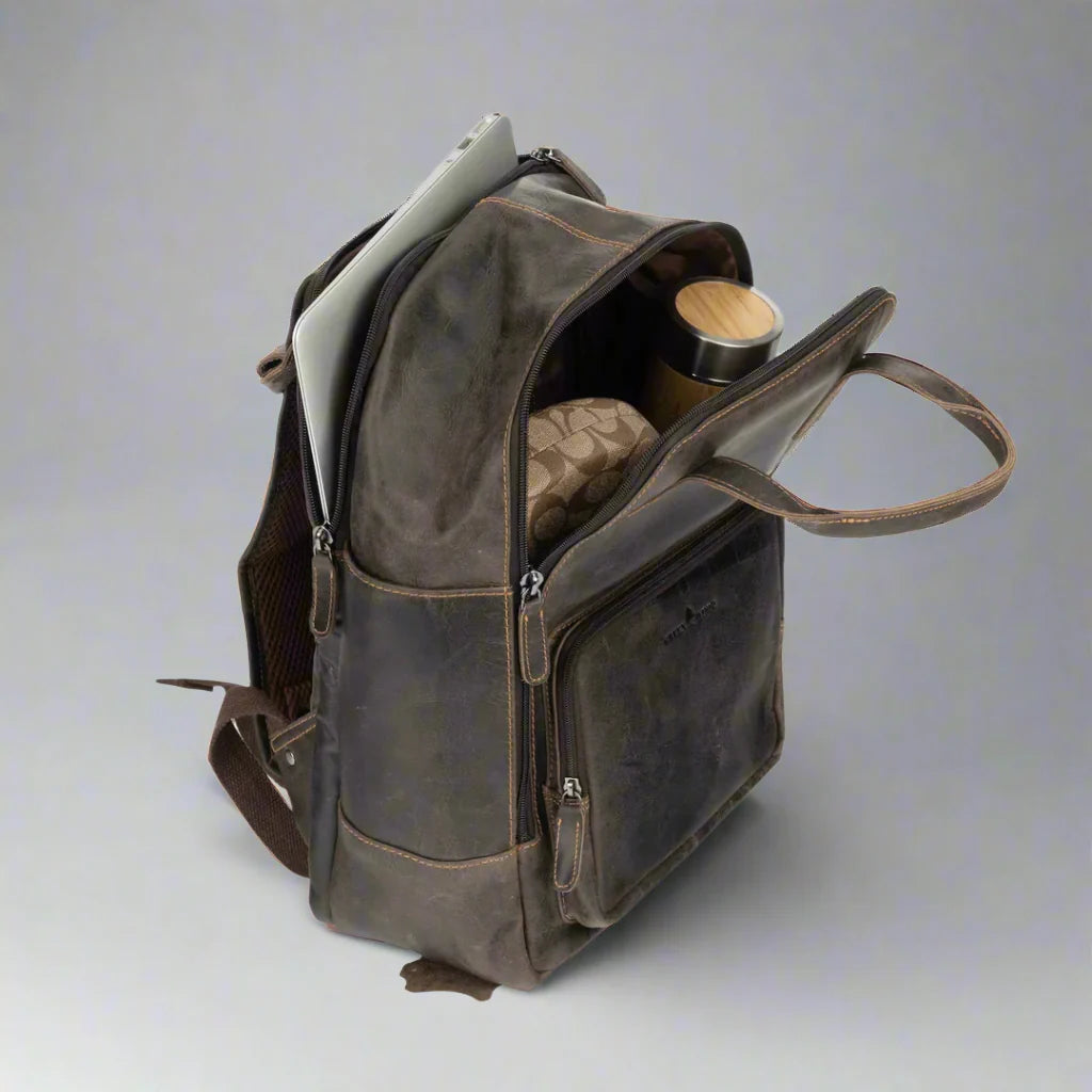 Sac à dos en cuir Greenwood avec compartiments renforcés pour ordinateur portable et tablette