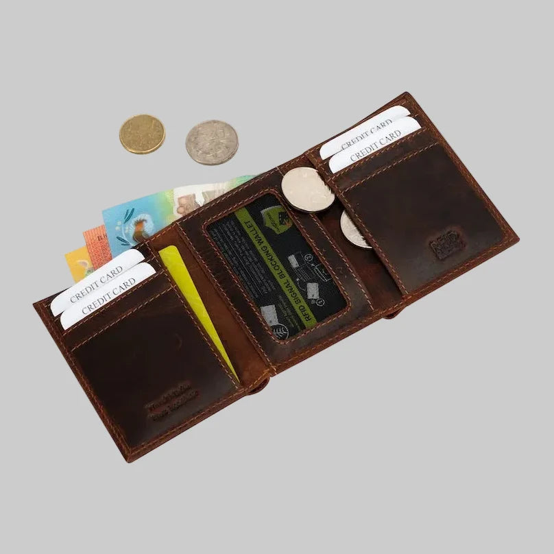 Greenwood Leather Men’s Tri-Fold RFID Wallet