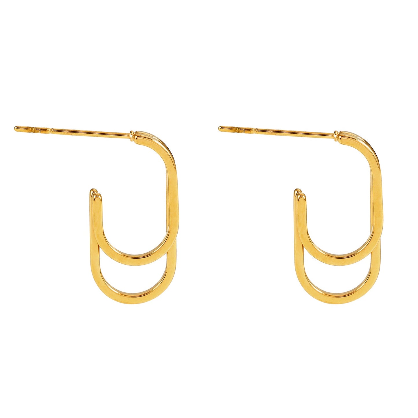 St SIMON Gold: Boucles d'oreilles créoles doubles rectangles aux coins arrondis