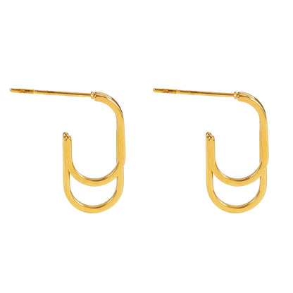 St SIMON Gold: Boucles d'oreilles créoles doubles rectangles aux coins arrondis