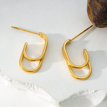 St SIMON Gold: Boucles d'oreilles créoles doubles rectangles aux coins arrondis