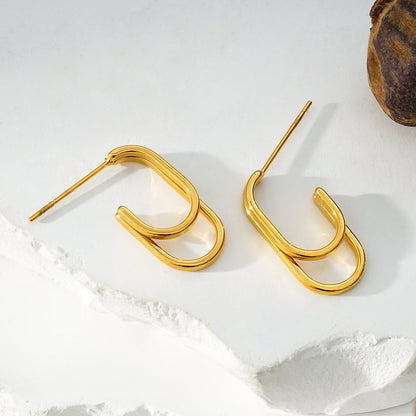 St SIMON Gold: Boucles d'oreilles créoles doubles rectangles aux coins arrondis