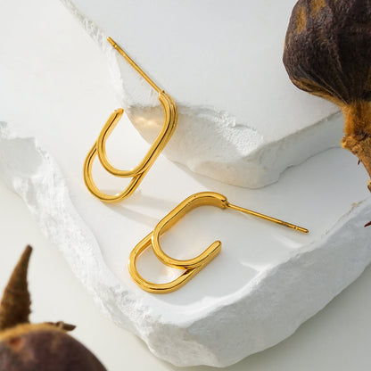 St SIMON Gold: Boucles d'oreilles créoles doubles rectangles aux coins arrondis