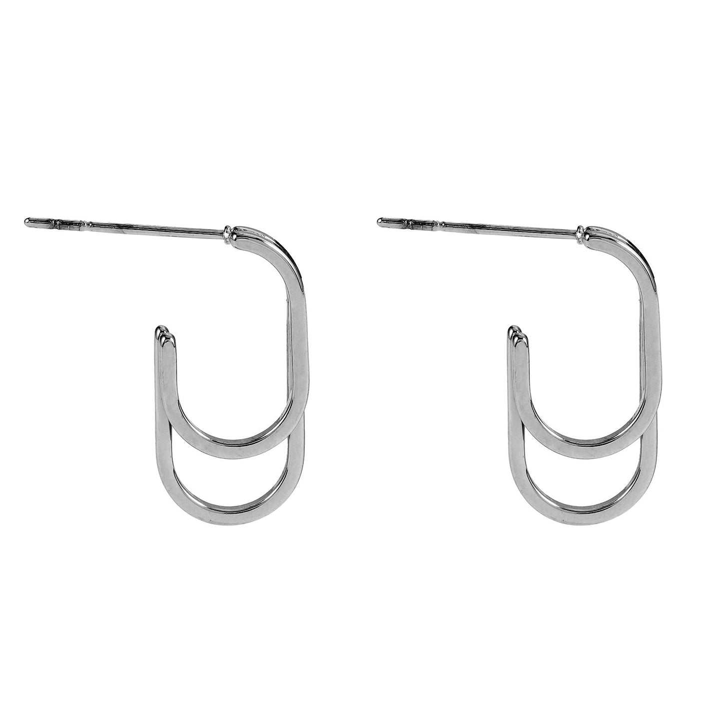 St SIMON Or Blanc (ton argent) : Boucles d'oreilles créoles doubles rectangulaires à coins arrondis