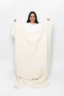 Cream Solid Double Layered Print Extended Throw