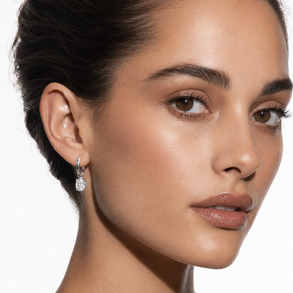 SEDONA Argent (Or Blanc) : Mini Créoles avec Pendentif Zircon cubique (CZ) serti Clos