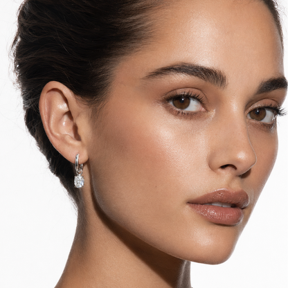 SEDONA Argent (Or Blanc) : Mini Créoles avec Pendentif Zircon cubique (CZ) serti Clos