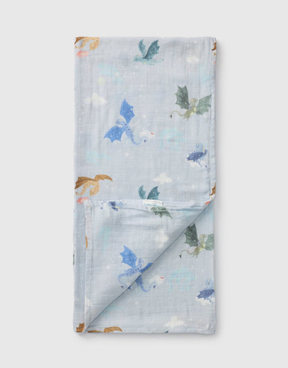 Baby Muslin Swaddle in Tanboocel® Bamboo Viscose - Magical Dragons