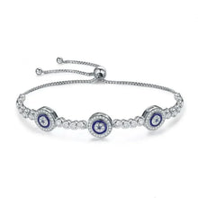 Bracelet tennis œil grec en argent sterling 925 véritable avec zircones cubiques bleues | Ajustable