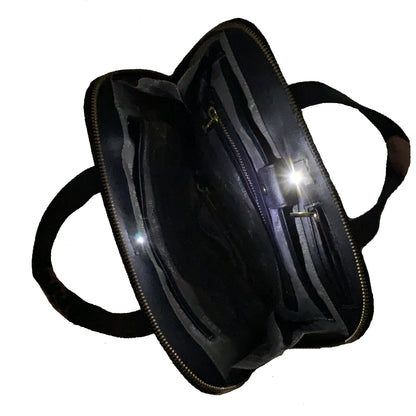 Black leather handbag, Justine