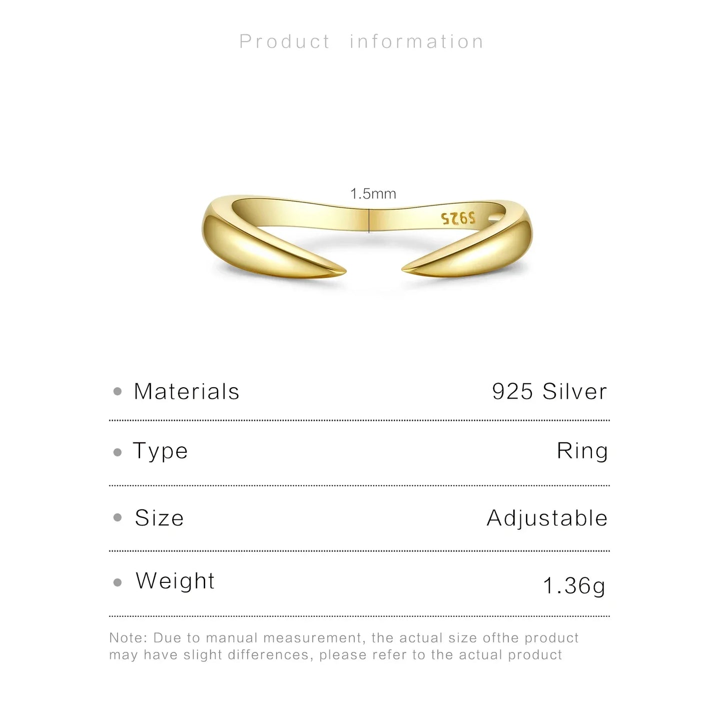 Bague ouverte Talon en argent sterling 925 doré