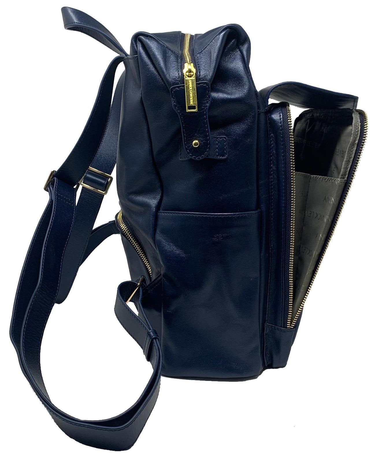 Navy Blue Genuine Leather Backpack, Léanne