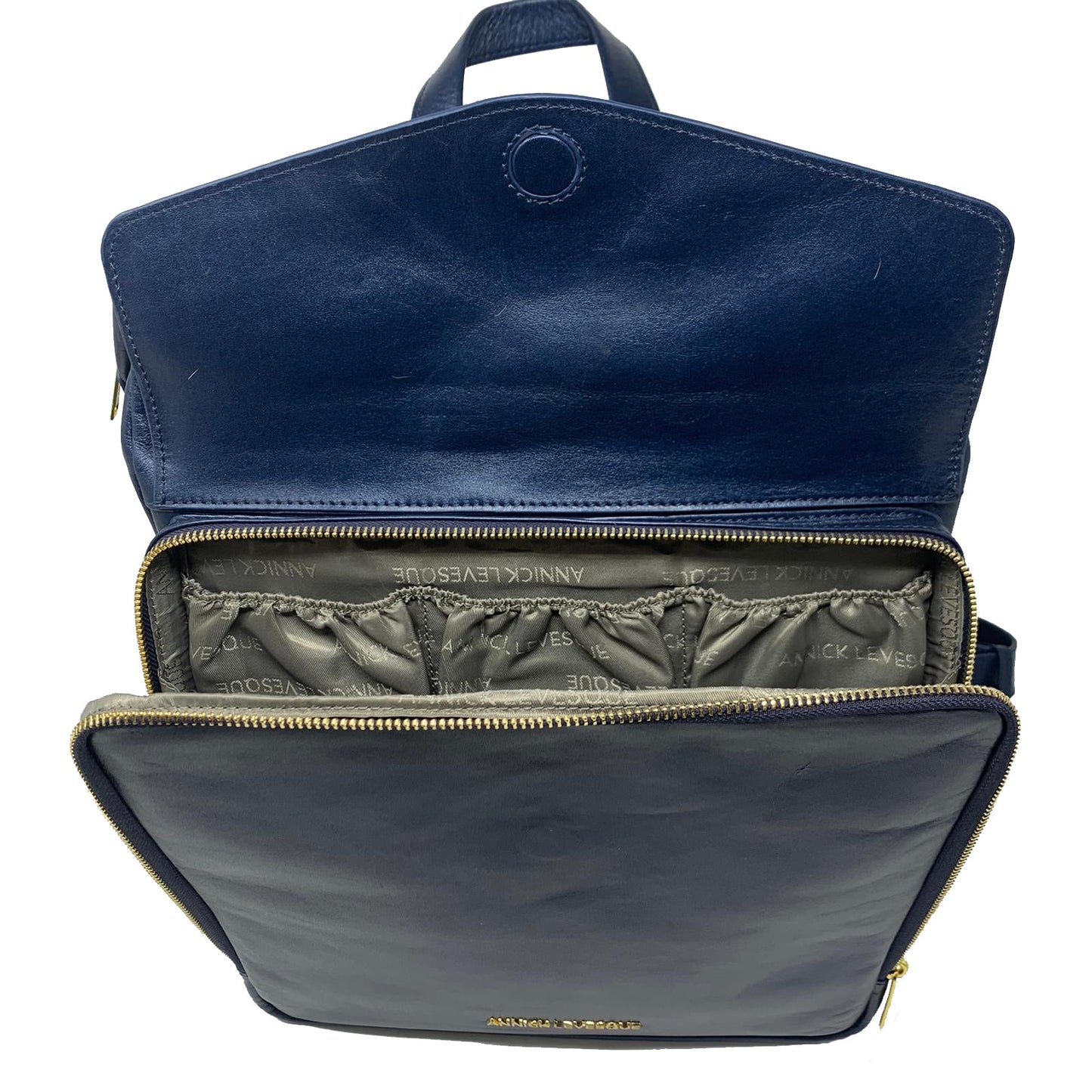 Navy Blue Genuine Leather Backpack, Léanne
