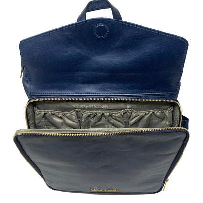 Navy Blue Genuine Leather Backpack, Léanne