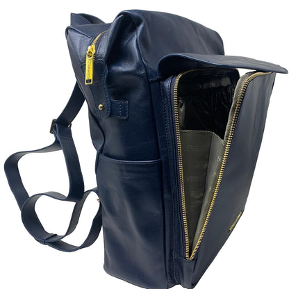 Navy Blue Genuine Leather Backpack, Léanne