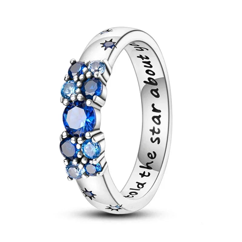 Bague grappe céleste bleue en argent sterling 925