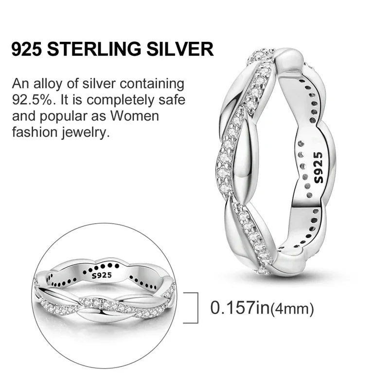 Bague à bande torsadée en argent sterling 925 avec zircons cubiques