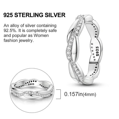 Bague à bande torsadée en argent sterling 925 avec zircons cubiques
