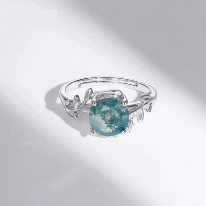 L'Étreinte de la Nature : Bague Ajustable en Argent Sterling et Agate Mousse