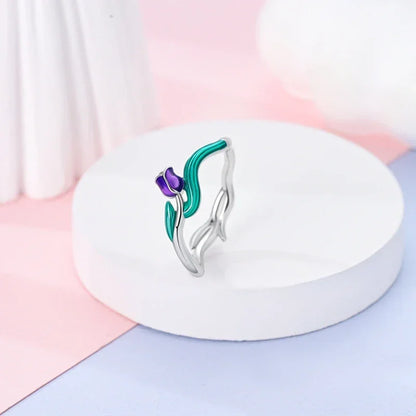 Bague tulipe en argent sterling 925 et émail