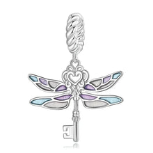 Sterling Silver Dragonfly Key Charm With Enamel - Colorful Pendant For Bracelets