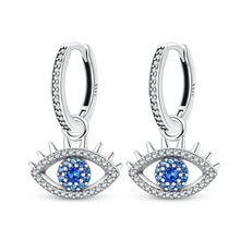 Boucles d'oreilles créoles en argent sterling avec œil grec et zircone cubique bleue