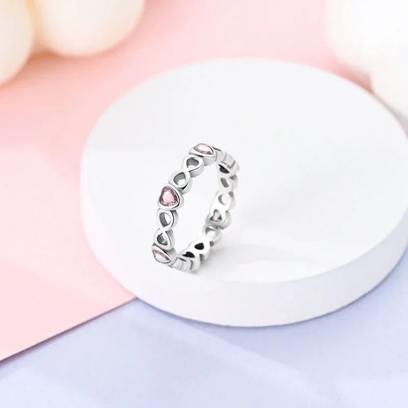 Bague Cœur Infini en Argent Sterling 925 et Zirconiums Roses