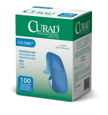 CURAD Flex-Fabric Metal Detectable Blue Adhesive Bandages – 1” x 3” (Box of 100)