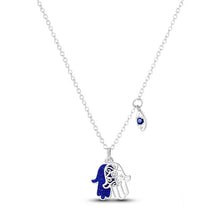Collier en argent sterling avec deux breloques : pendentif en forme de main et mauvais œil