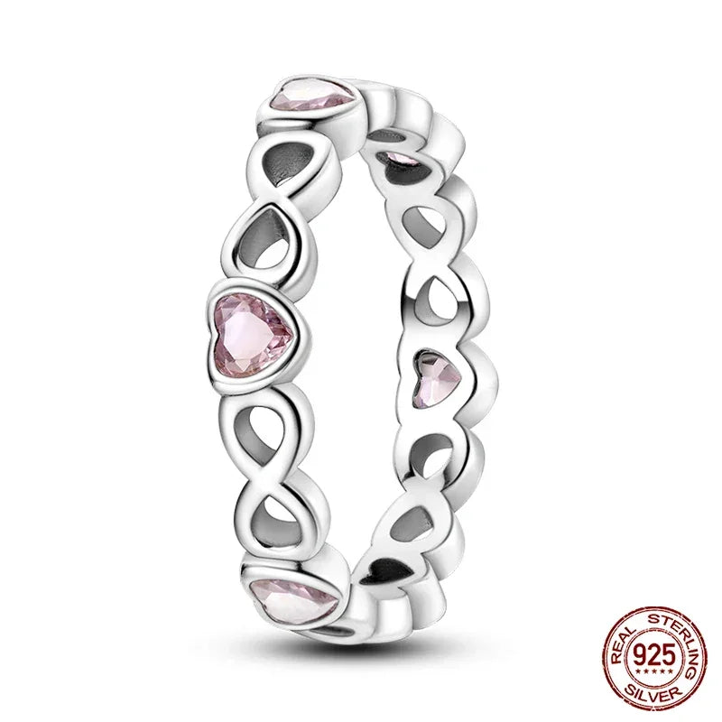 Bague Cœur Infini en Argent Sterling 925 et Zirconiums Roses