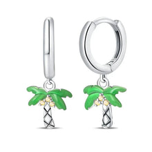Boucles d'oreilles créoles en argent sterling avec palmier paradisiaque tropical