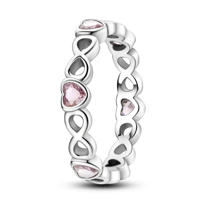 Bague Cœur Infini en Argent Sterling 925 et Zirconiums Roses