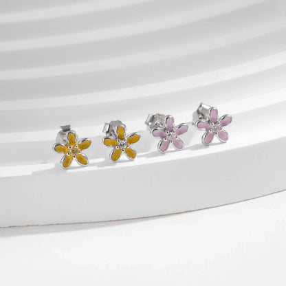 Boucles d'oreilles clous fleur en émail coloré en argent sterling 925 - Minimalistes et mignonnes