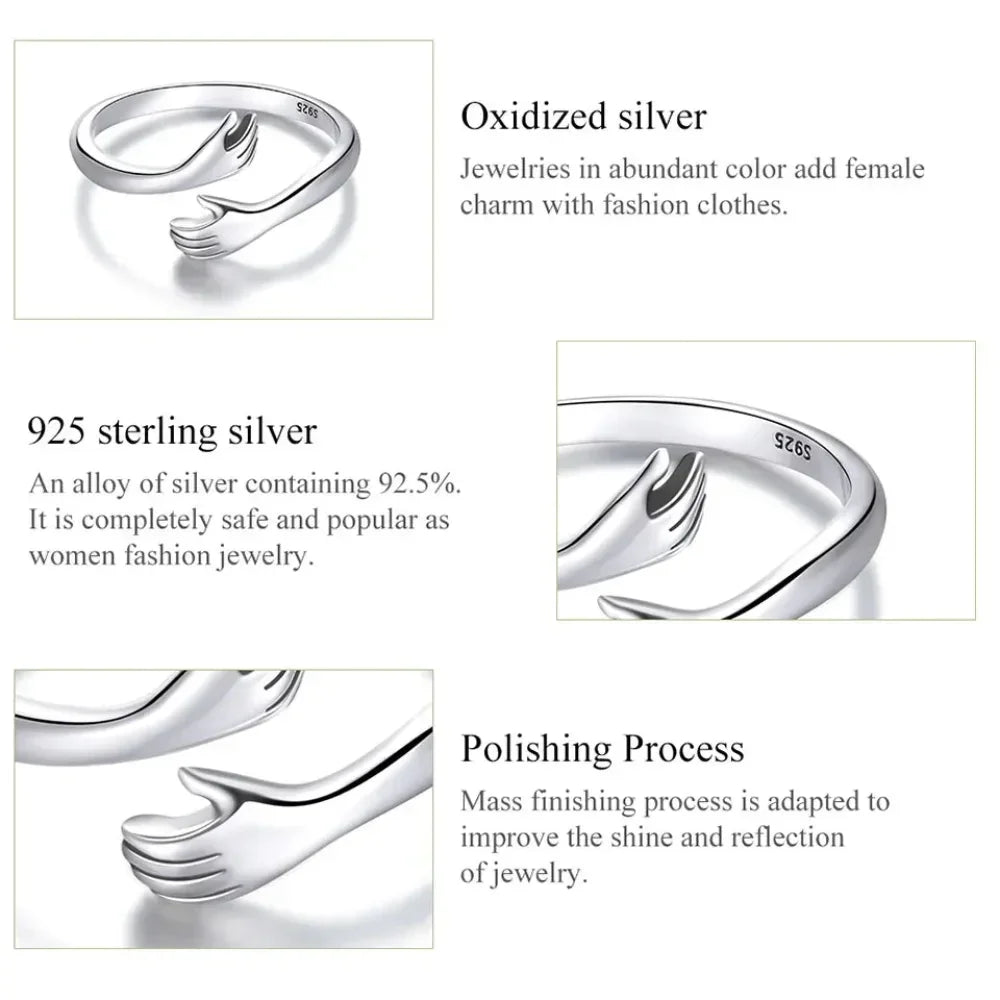 Bague Étreinte en Argent Sterling (Ajustable)