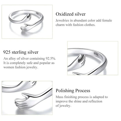 Bague Étreinte en Argent Sterling (Ajustable)