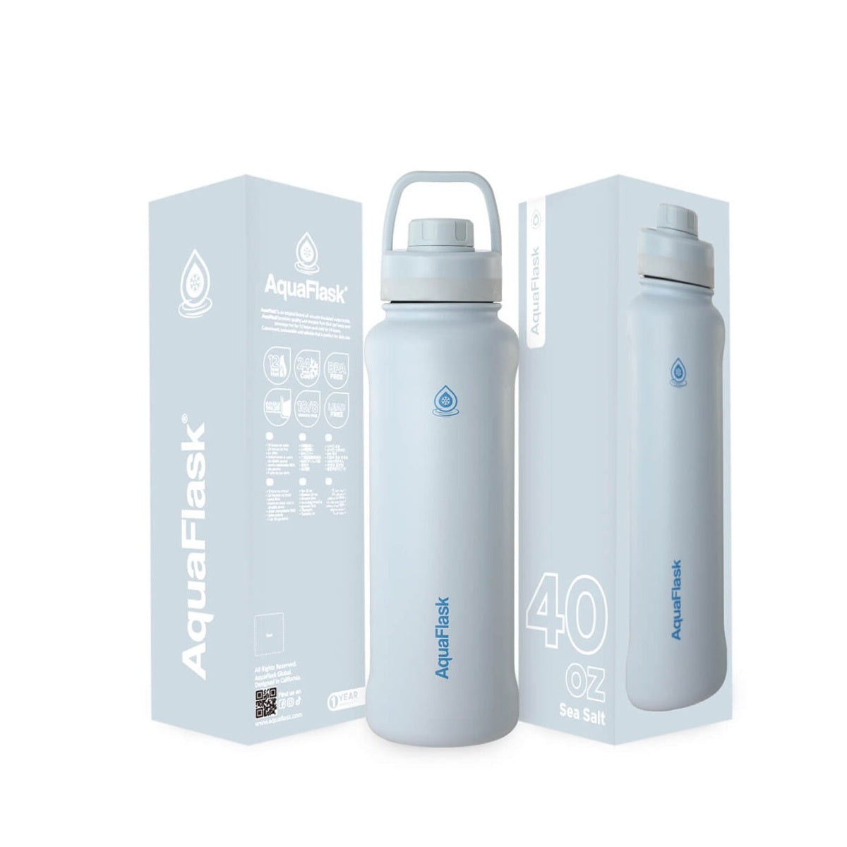 Bouteille d'eau en acier inoxydable AquaFlask 1080 ml (40 oz) avec bouchon sport – Chaud et froid, anti-fuite, sans BPA
