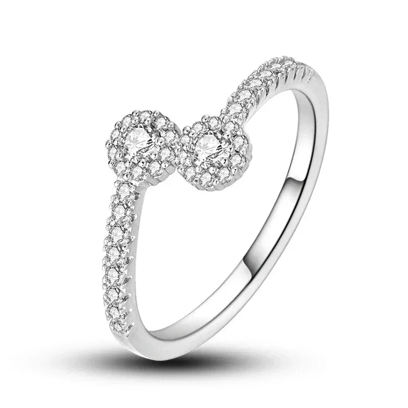 Bague Vague Double Grappe Oxyde de Zirconium Argent Sterling 925