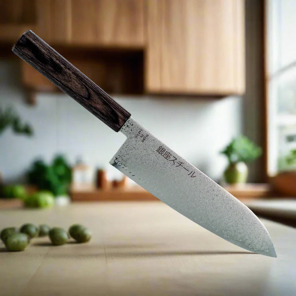 Série Seiryū (青龍) - Couteau Santoku 180 mm en acier Damas VG10