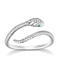 925 Sterling Silver Adjustable Snake Ring With Green Zircon - Fashion Jewelry In 4 Colors