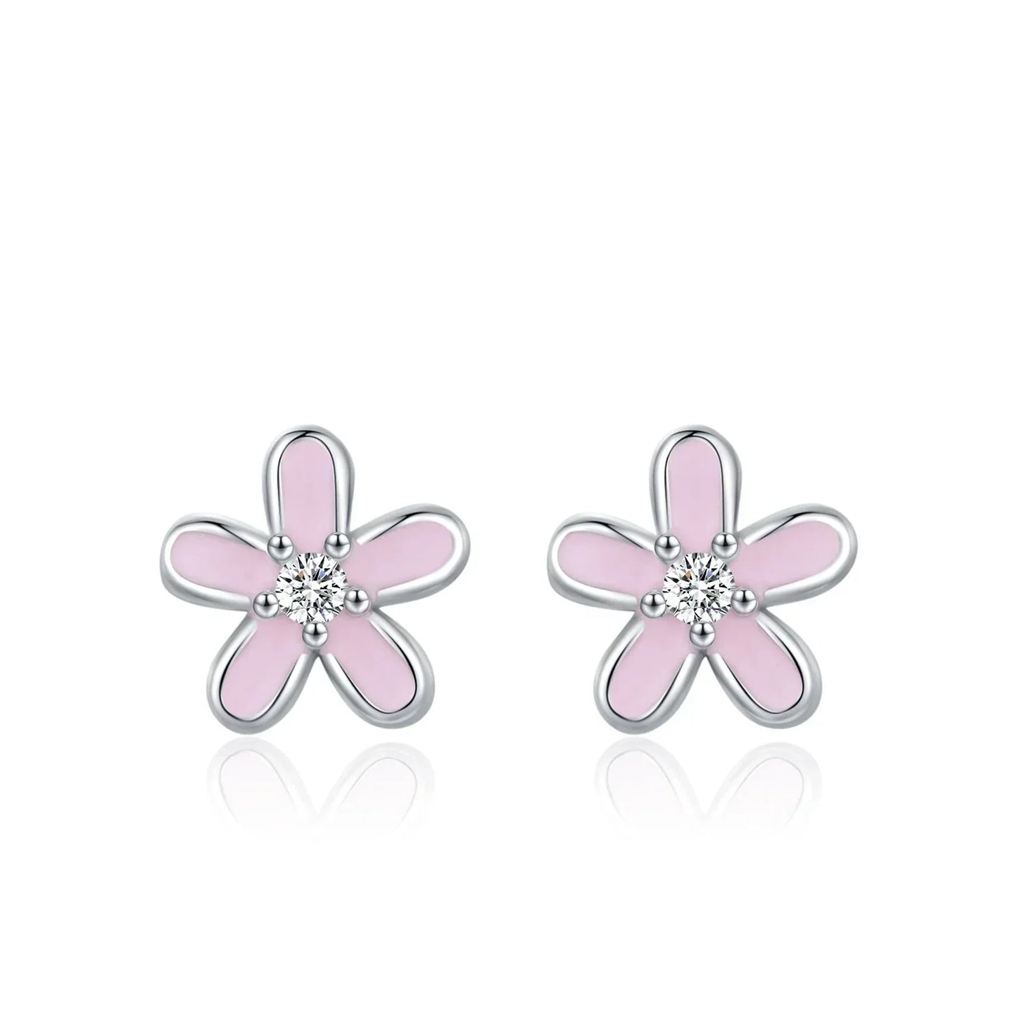 Boucles d'oreilles clous fleur en émail coloré en argent sterling 925 - Minimalistes et mignonnes