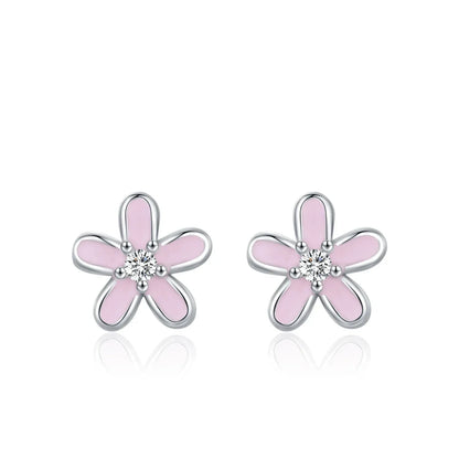 Boucles d'oreilles clous fleur en émail coloré en argent sterling 925 - Minimalistes et mignonnes