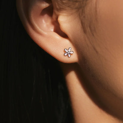 Boucles d'oreilles clous fleur en émail coloré en argent sterling 925 - Minimalistes et mignonnes