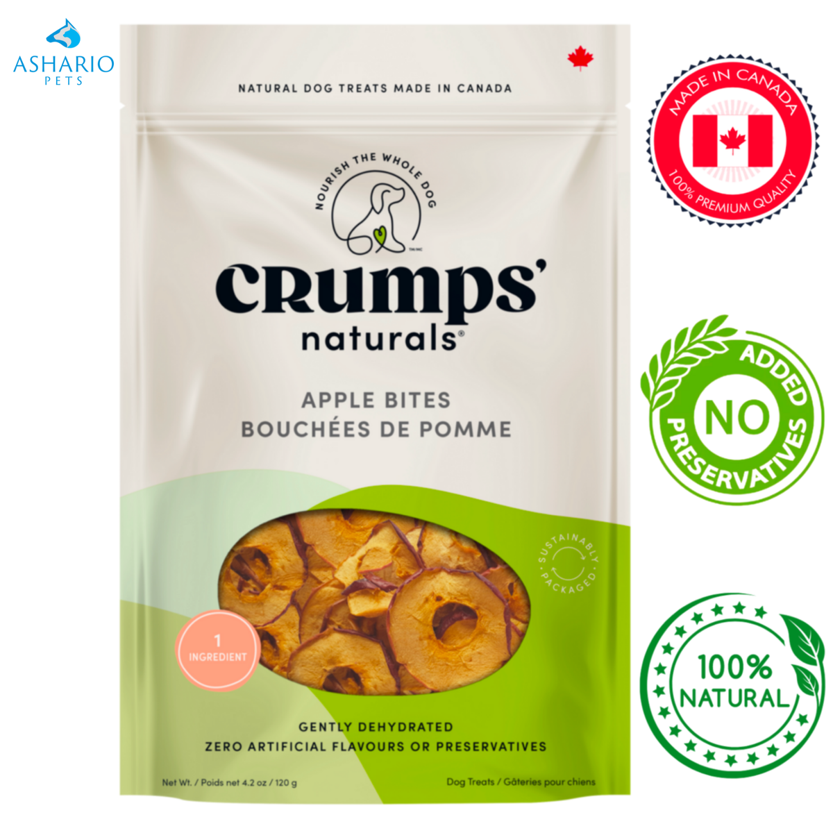 Crumps' Natural - Dehydrated Apple Bite Dog Treats