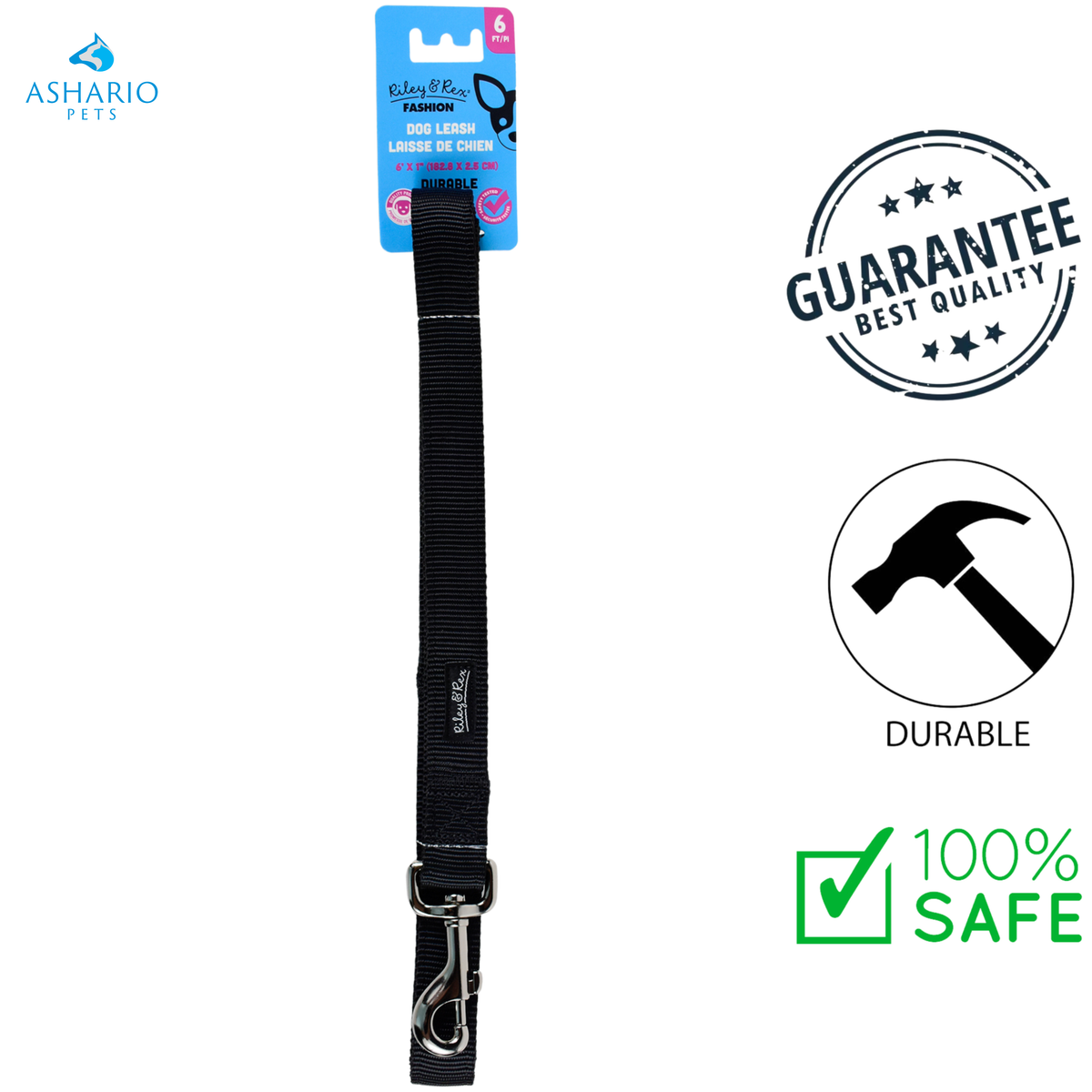 Riley & Rex - 4 Ft Solid Nylon Dog Leash