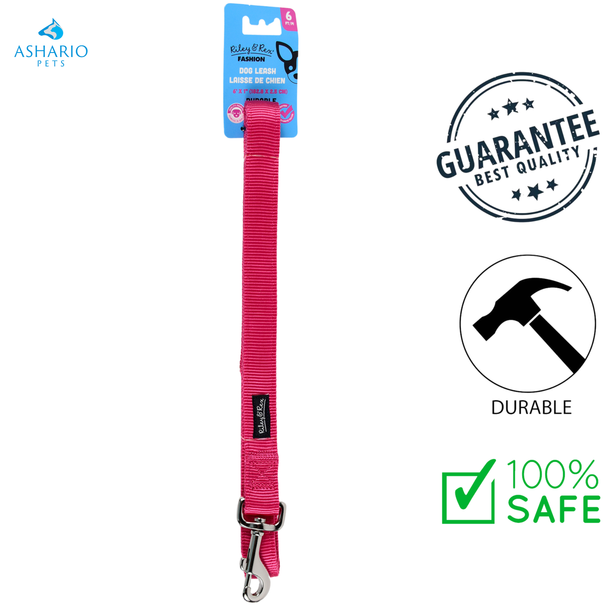 Riley & Rex - 4 Ft Solid Nylon Dog Leash