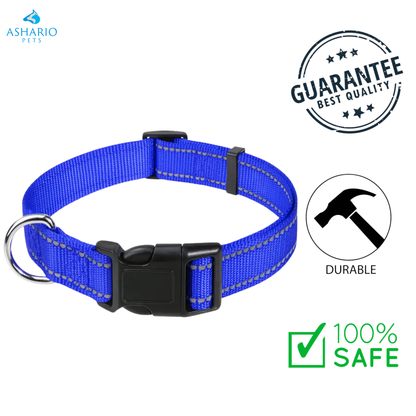 Ashario Pets - Reflective Adjustable Nylon Dog Collar - Medium