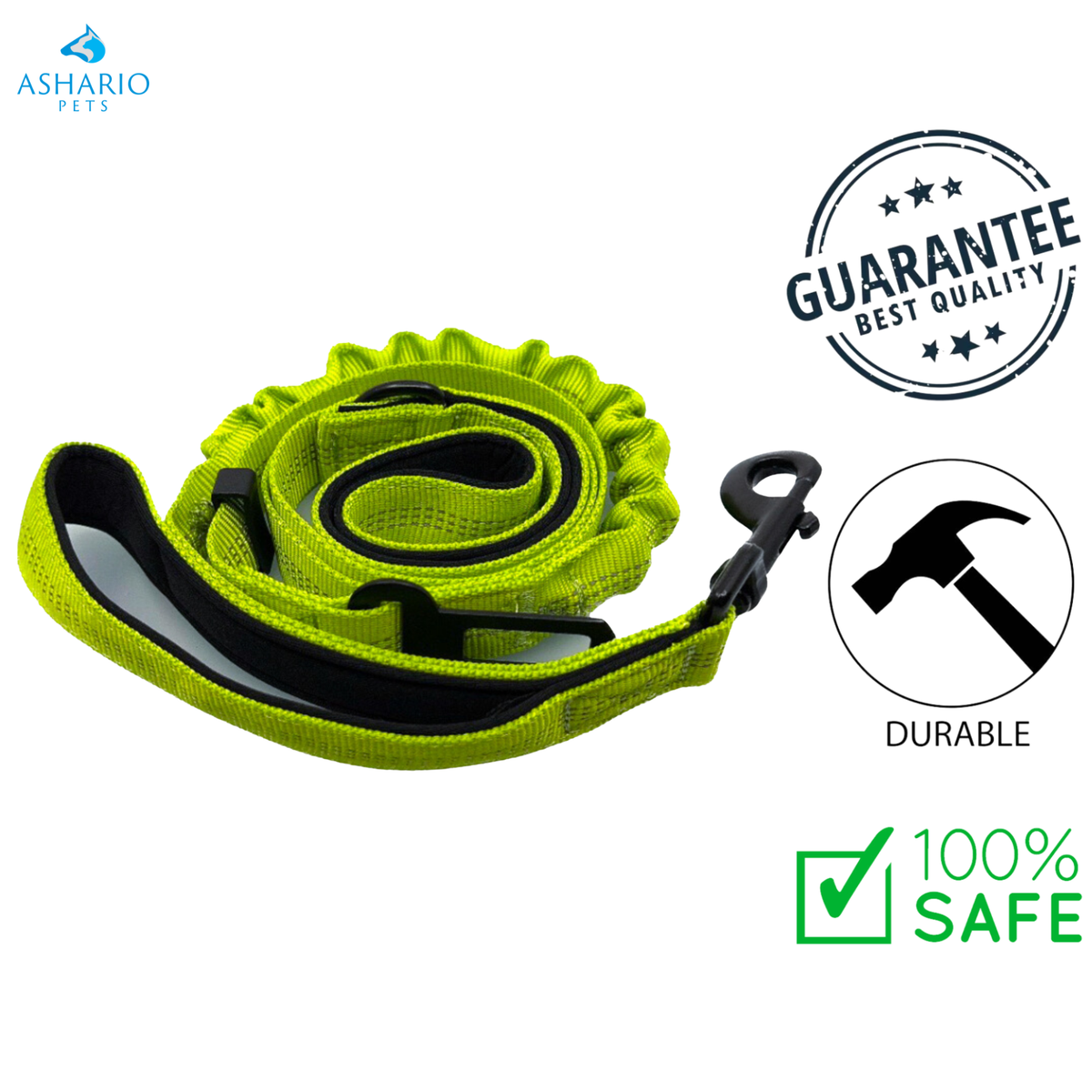 Ashario Pets - "SafeRide Pro"  Retractable Car Traction Belt - Green