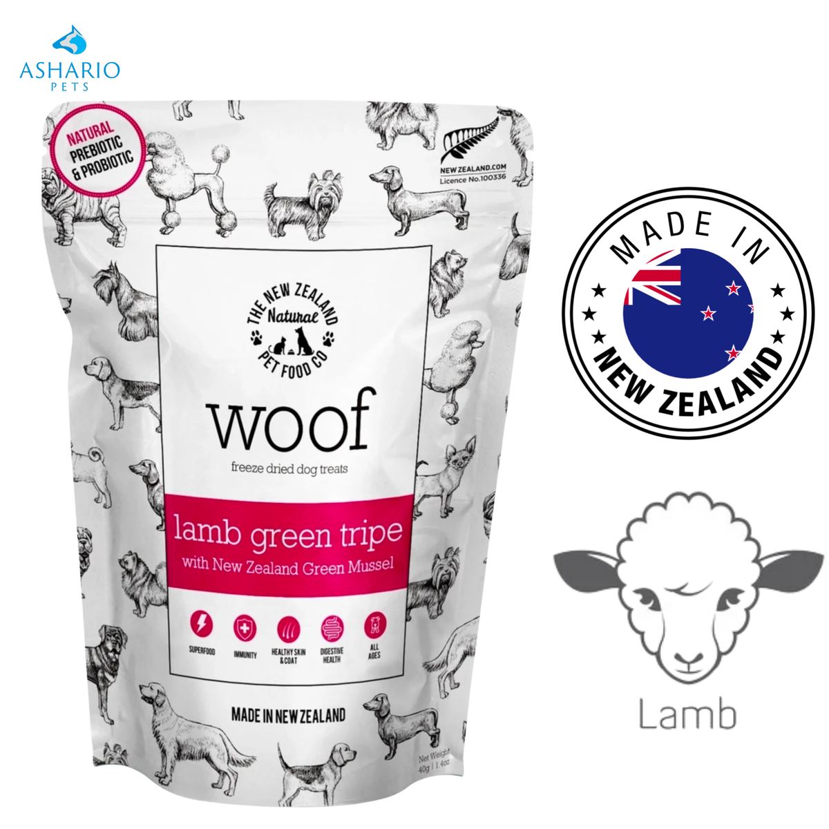 NZPF Woof - Lamb Green Tripe with Green Lipped Mussels Freeze Dried Dog Treats