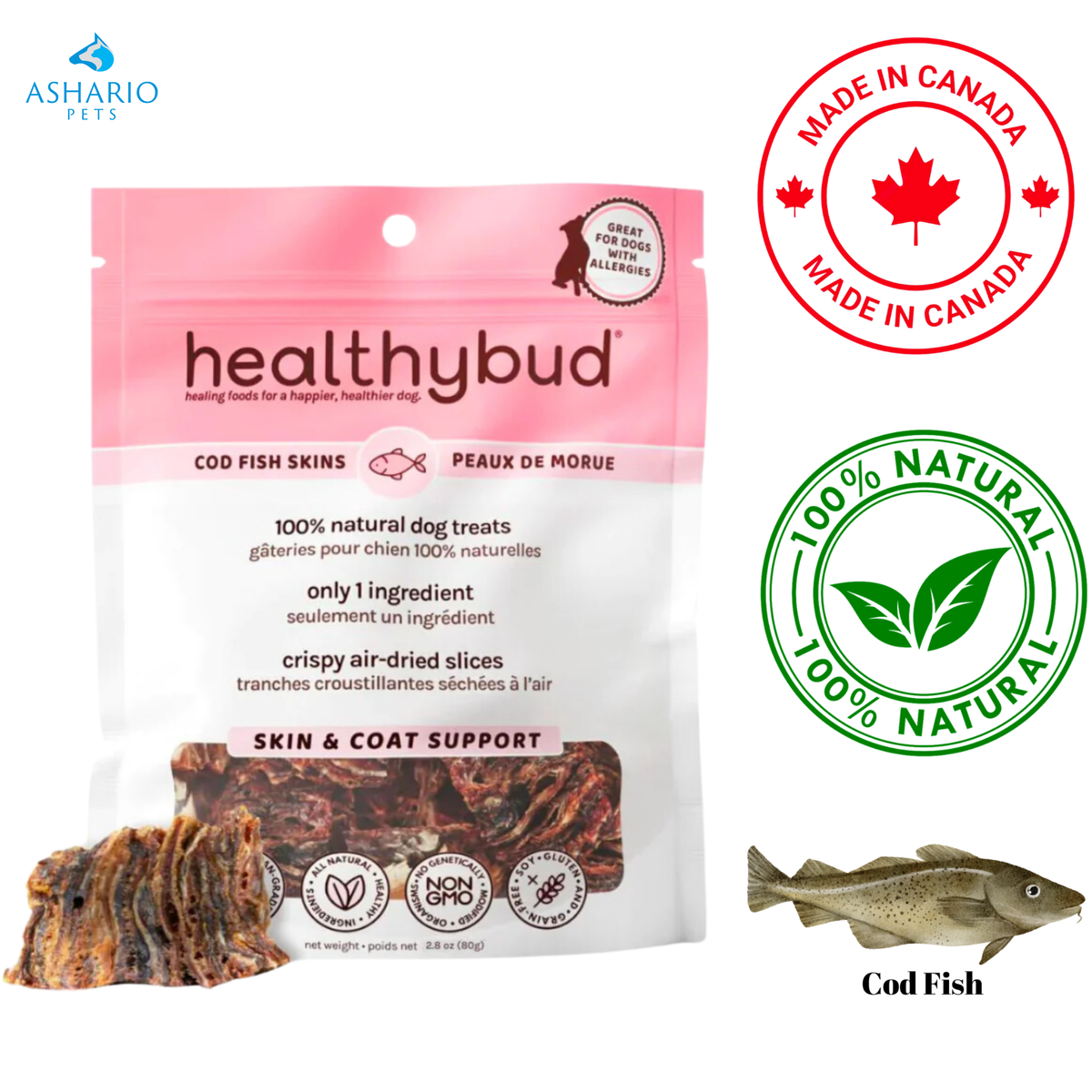 Healthybud - Cod Fish Skin Dog Treats