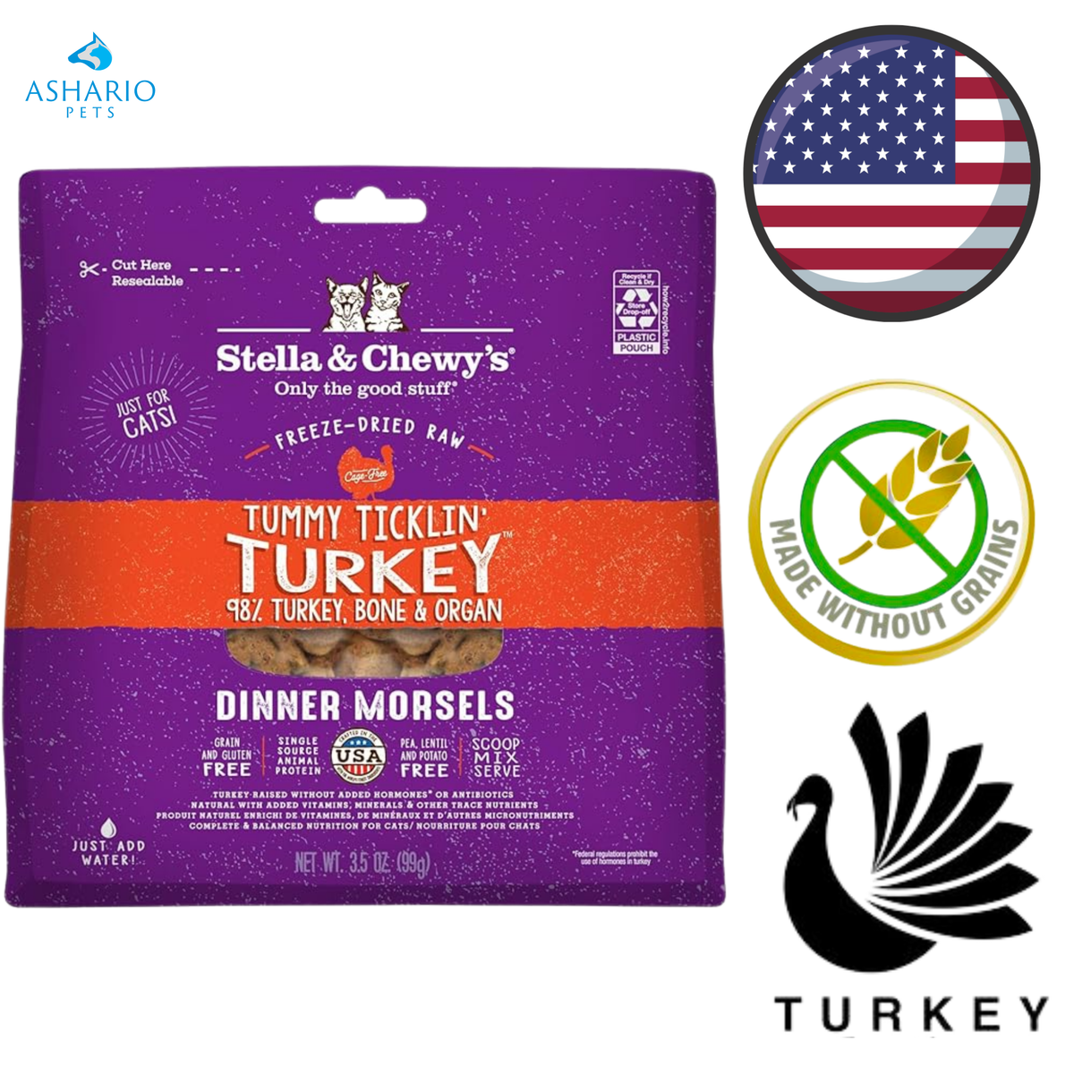 Stella & Chewy's - Tummy Ticklin' Turkey Freeze Dried Raw Dinner Morsels Cat Food